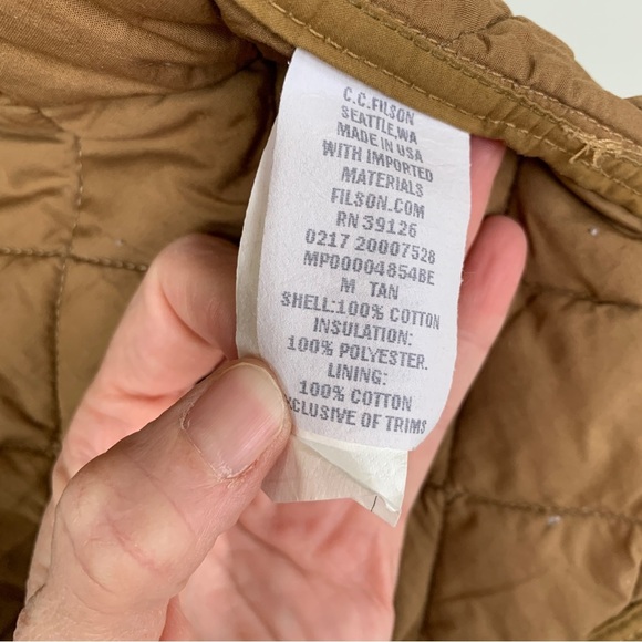 Filson Tan Quilted Full Zip Vest Size M - Picture 8 of 9